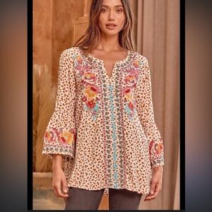 Savanna Jane Floral Embroidered Leopard Print Tunic Top